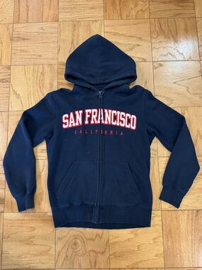 San Francisco Embroidered Navy Zip up Sweater